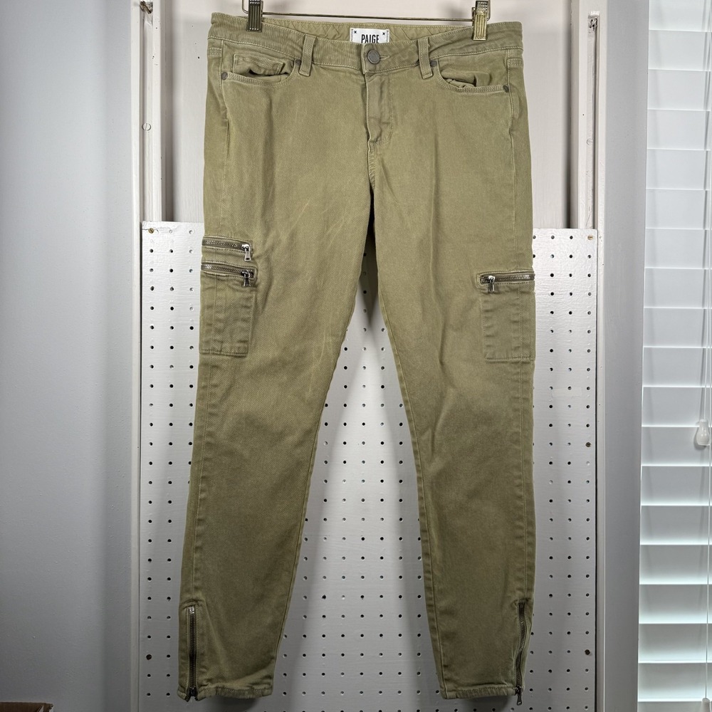 Paige Jeans Womens 30 Green Denim‎ Ankle Zip Skinny Leg Cargo Utility Streetwear